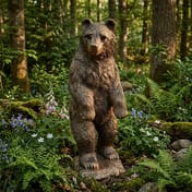 Bear Garden Ornament in Bronze Woodland Garden Setting