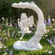 Fairy on a Swing Garden Ornament in Cottage Garden Setting