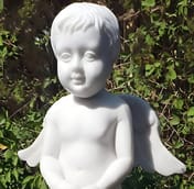Patient Cherub Garden Statue - Original White Stone View