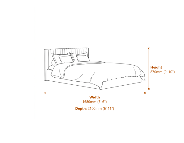 Berlin Kingsize Bed Silver Dimensions Diagram