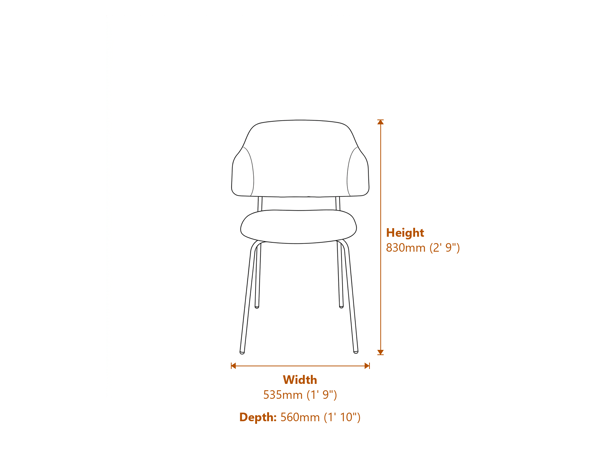 Dorchester Wheat Gold Dining Chair Dimensions Diagram