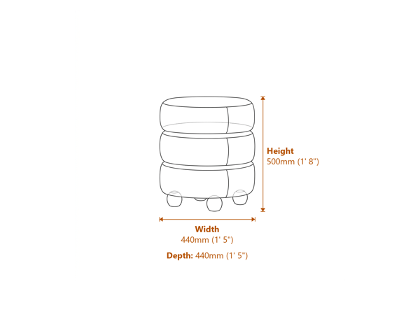 Emi Buff Black Pouffe Dimensions Diagram