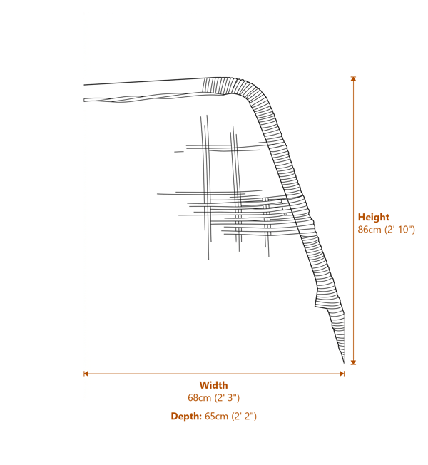 Manado Angled Design Natural Rattan Chair Dimensions Diagram