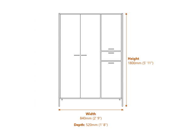 Hoxton Black 2 Door Wardrobe Dimensions Diagram