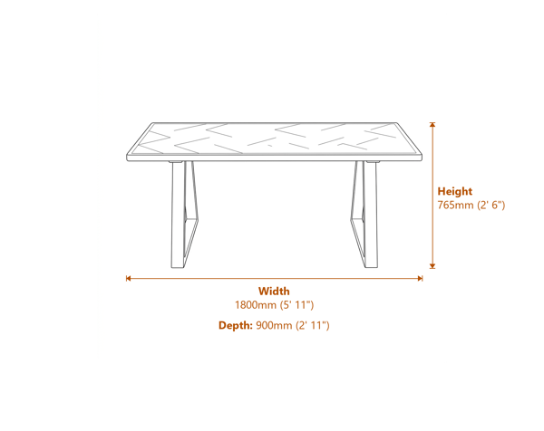 Hyde Natural Black Dining Table Dimensions Diagram