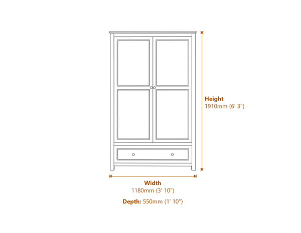 Ives Black 2 Door Wardrobe Dimensions Diagram