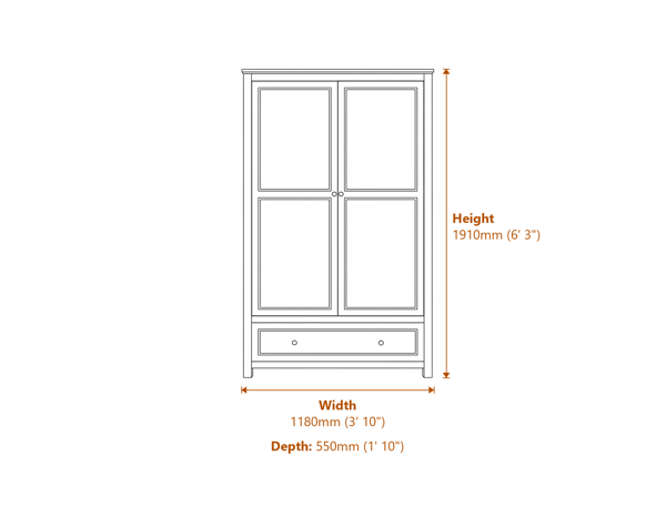 Ives White 2 Door Wardrobe Dimensions Diagram