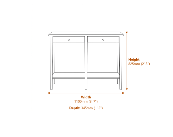 Jackson Matte Black Console Table Dimensions Diagram