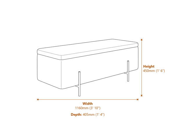 Lola Storage Ottoman Buff Boucle Matte Black Dimensions Diagram