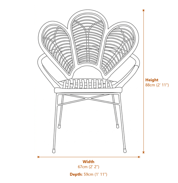 Manado Natural Rattan Armchair Dimensions Diagram