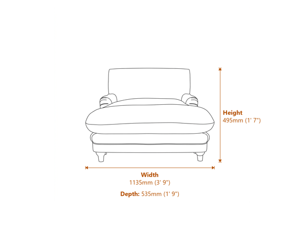 Plumpton Footstool Denim Blue Weave Dimensions Diagram