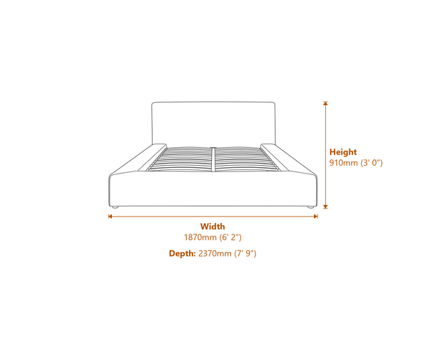 Soho White Clay King Size Bed Dimensions Diagram