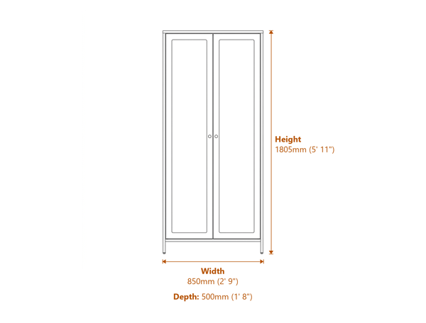 Storm Black 2 Door Wardrobe Dimensions Diagram