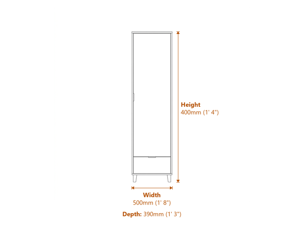 Stockholm Chevron 1 Dr Bedside Cabinet Dimensions Diagram