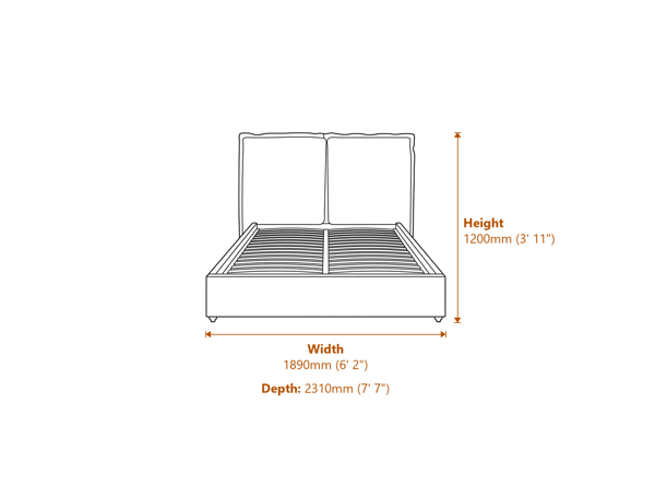 Sunday Deep Grey King Size Bed Dimensions Diagram