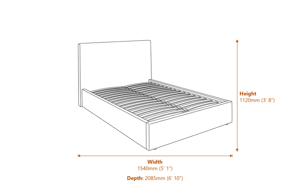 Wilder Onyx Double Bed Dimensions Diagram