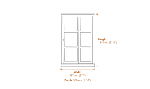 Devon White 2 Door Wardrobe Dimensions Diagram