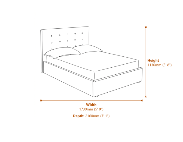 5'0 Lucca Kingsize Plus Bed Grey Dimensions Diagram