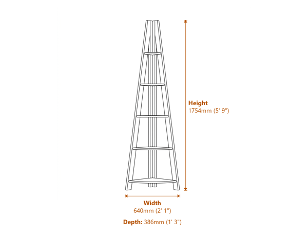 Tiva Ladder Bookcase Grey 1 Pack Dimensions Diagram