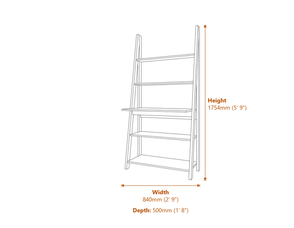 Tiva Ladder Desk Oak 1 Pack Dimensions Diagram