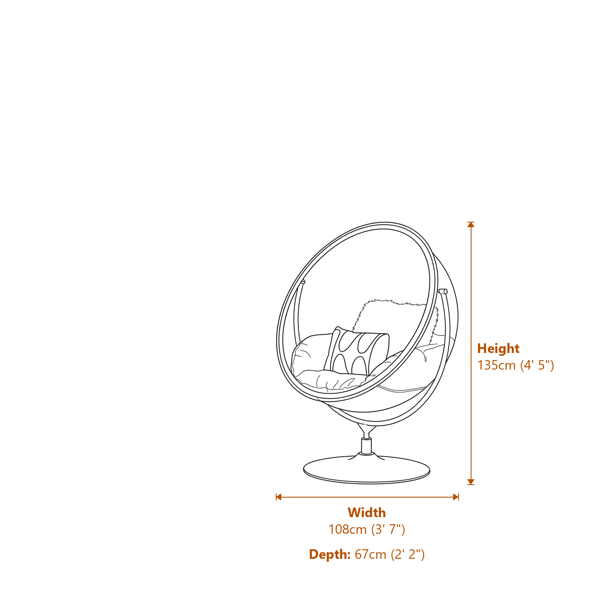 Goa Clear Swing Chair With Grey Cushions Dimensions Diagram