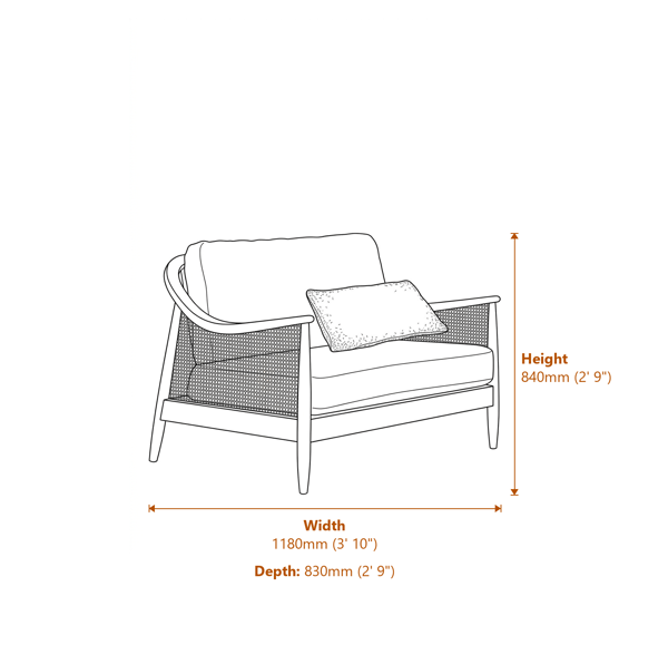 Templecombe Rattan 2 Seater Sofa Oatmeal Dimensions Diagram