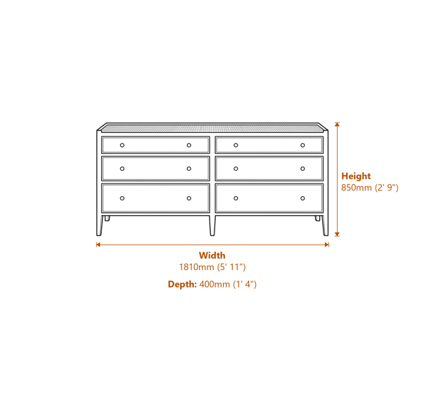 Chesterton Double Chest of Drawers Natural Dimensions Diagram