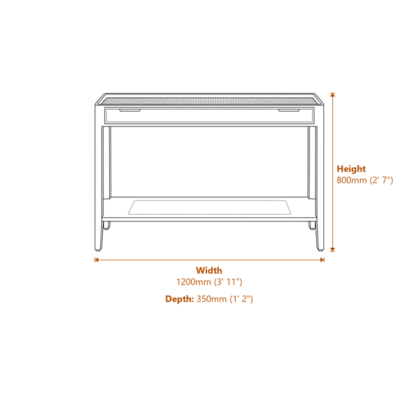 Chesterton Console Table Natural Dimensions Diagram