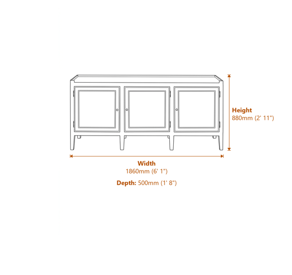 Chesterton Sideboard Natural Dimensions Diagram