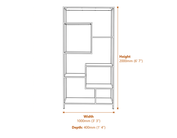 Large Black Multi Shelf Unit Dimensions Diagram