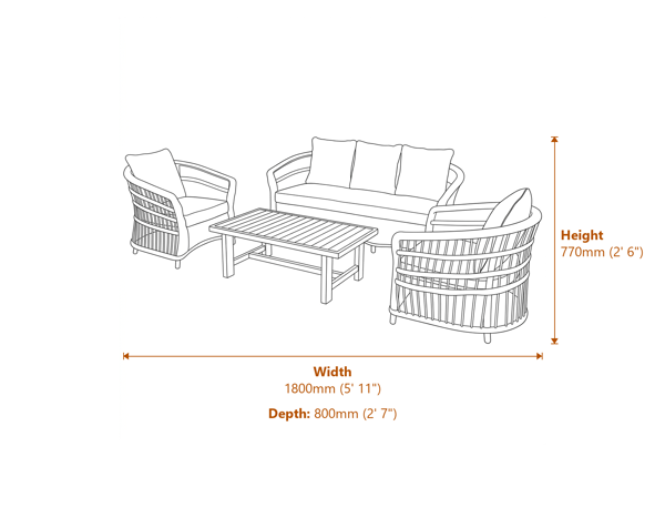 Palma Collection Outdoor Set Dimensions Diagram