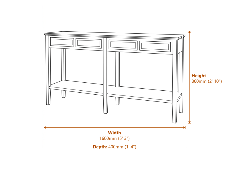 Side & Console Tables Dimensions Diagram