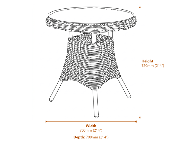 Amalfi Collection Outdoor Bistro Table With Glass Top Dimensions Diagram