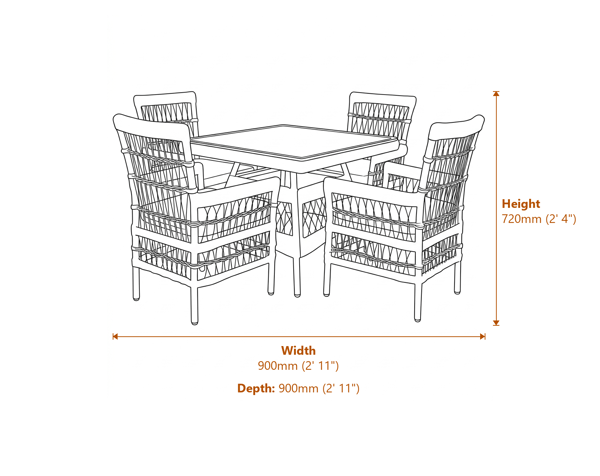 Provence Collection Outdoor 4 Seater Dining Set Dimensions Diagram