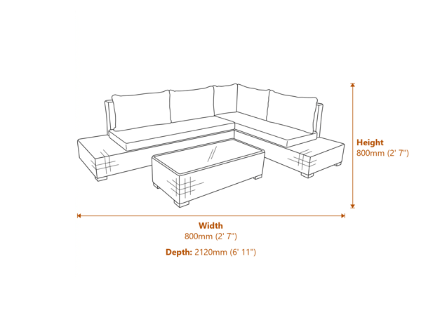 Capri Collection Outdoor Large Corner And Coffee Table Set Dimensions Diagram