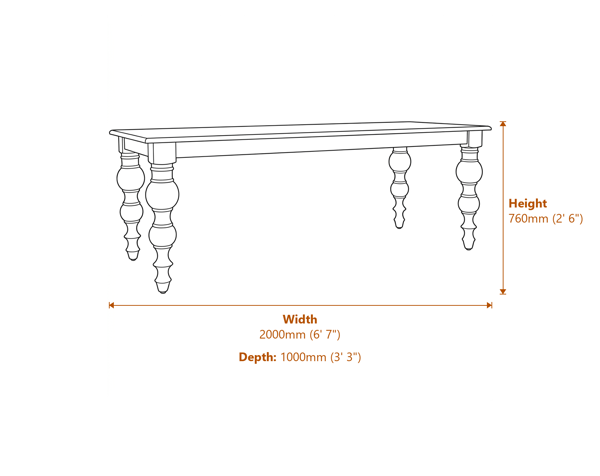 The Rutland Collection Rectangular Dining table Dimensions Diagram