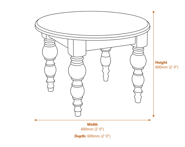 The Rutland Collection Round Side Table Dimensions Diagram