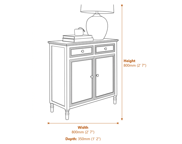 Contour Collection 2 Drawer 2 Door Sideboard Dimensions Diagram