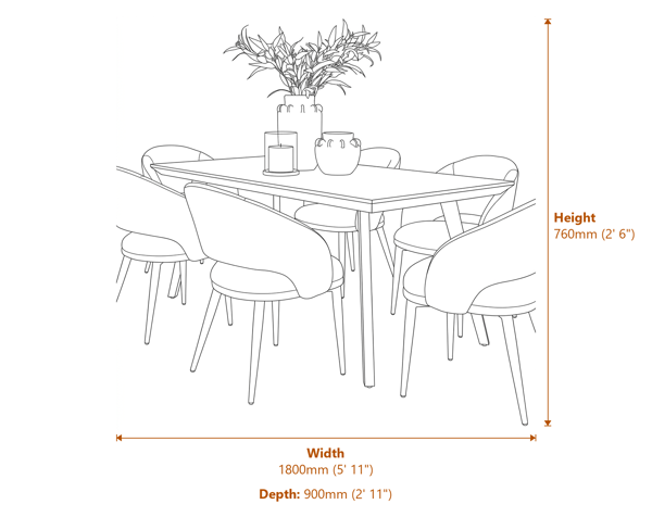 Stellen Rectangular Dining Table Dimensions Diagram