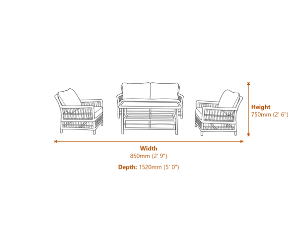 Provence Collection Outdoor 4 Seater Lounge Set Dimensions Diagram
