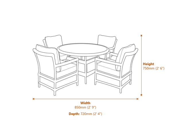 Provence Collection Outdoor 4 Seater Round Dining Set Dimensions Diagram