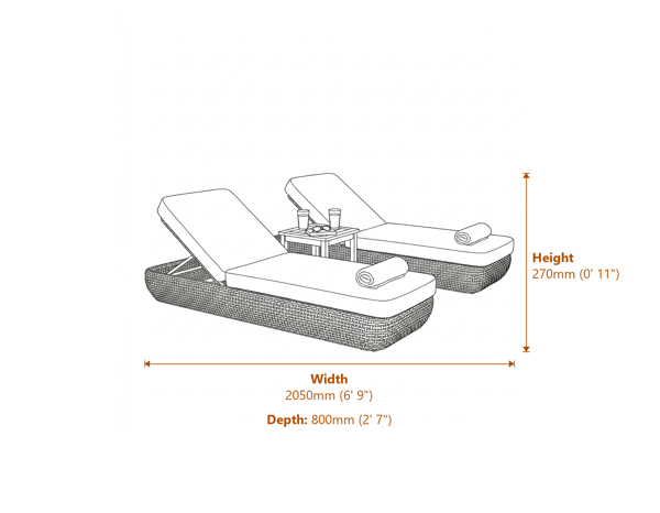 Bloom Collection Outdoor Sunbed Dimensions Diagram