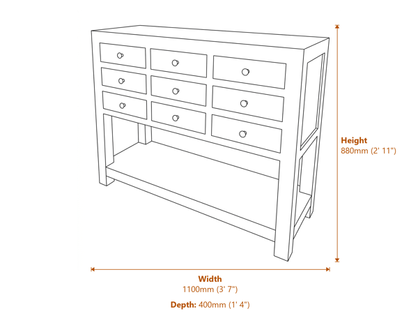 Haldon Collection 9 Drawer Chest With Shelf Dimensions Diagram