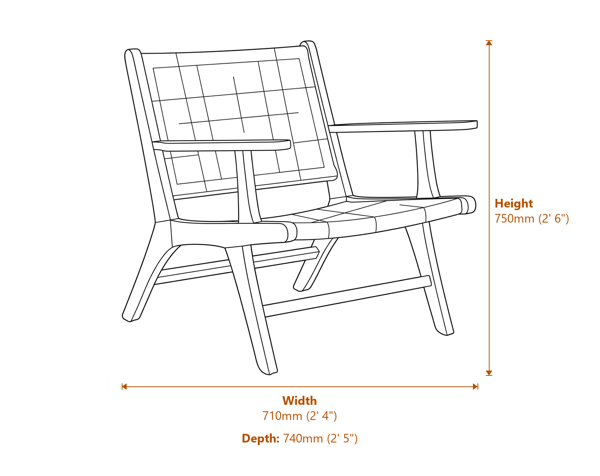 Lovina Natural Rattan Armchair Dimensions Diagram