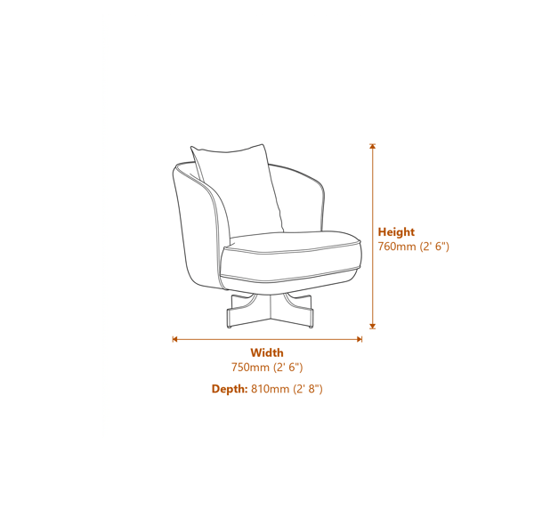 Hale Azure Velvet Swivel Chair Dimensions Diagram