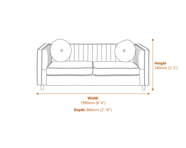 Farah Three Seater Pastel Green Velvet Sofa Dimensions Diagram