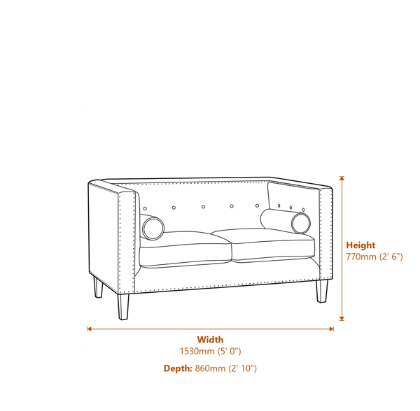 Felisa Two Seat Teal Blue Velvet Sofa Dimensions Diagram