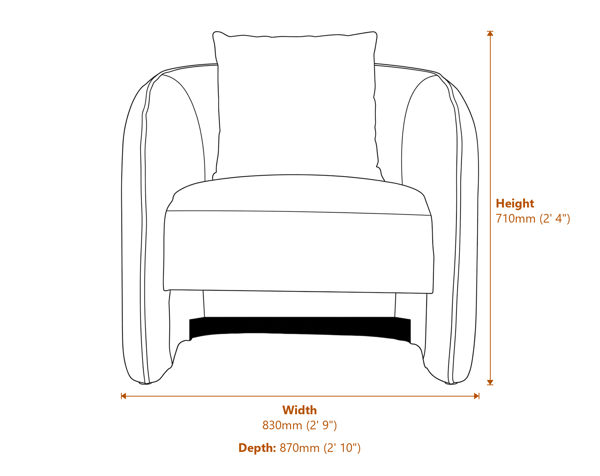 Bilani Grey Linen Effect Curved Chair Dimensions Diagram