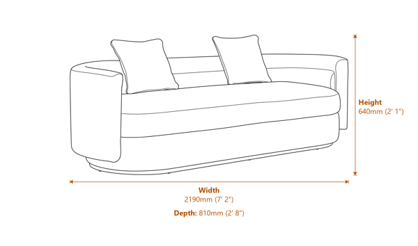 Oratino Ivory Linen 3 Seater Curved Sofa Dimensions Diagram