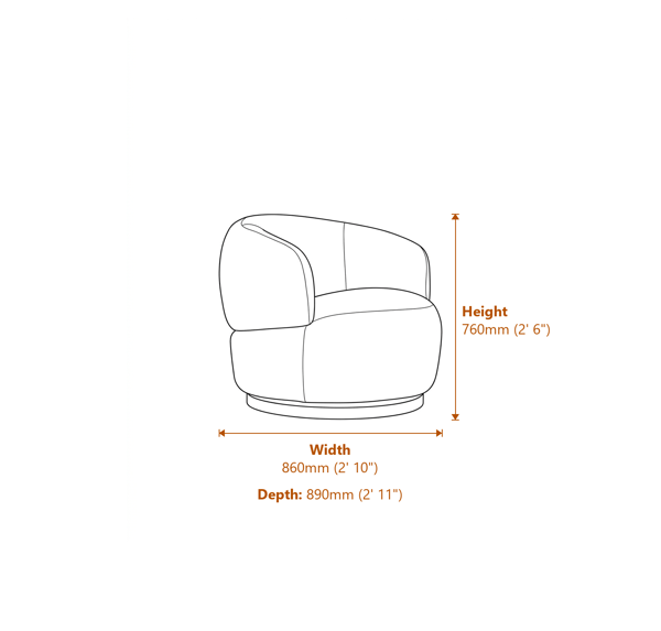 Bordo Textured Grey Curved Swivel Chair Dimensions Diagram